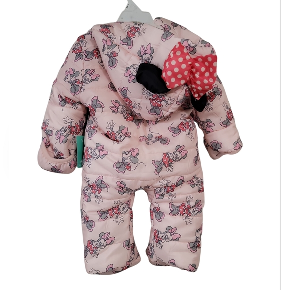 Disney Baby Pink Snowsuit with Minnie Mouse Bow and Ears Size 0-3 Months NWT - Picture 8 of 11